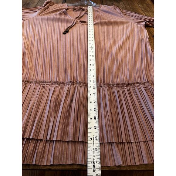 FREE PEOPLE Can't Help It Plisse Mini Dress In Clay Pink Size Large Boho Dreamy - Picture 13 of 15